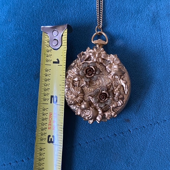 SOLD Vintage Ornate Brass Floral Round Locket Pendant Necklace Relief & Repoussé - Picture 6 of 9